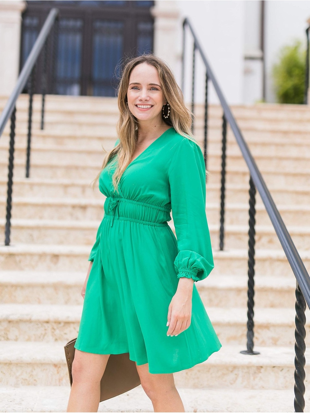 Emerald V-Neck Tie-Waist Midi Dress
